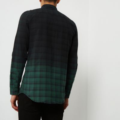 Green dip dye check flannel shirt